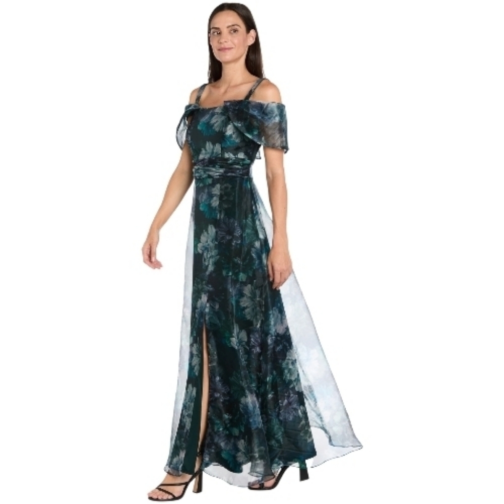 R & M Richards Off The Shoulder Floral Print Maxi Dress, 6, Formal, Evening